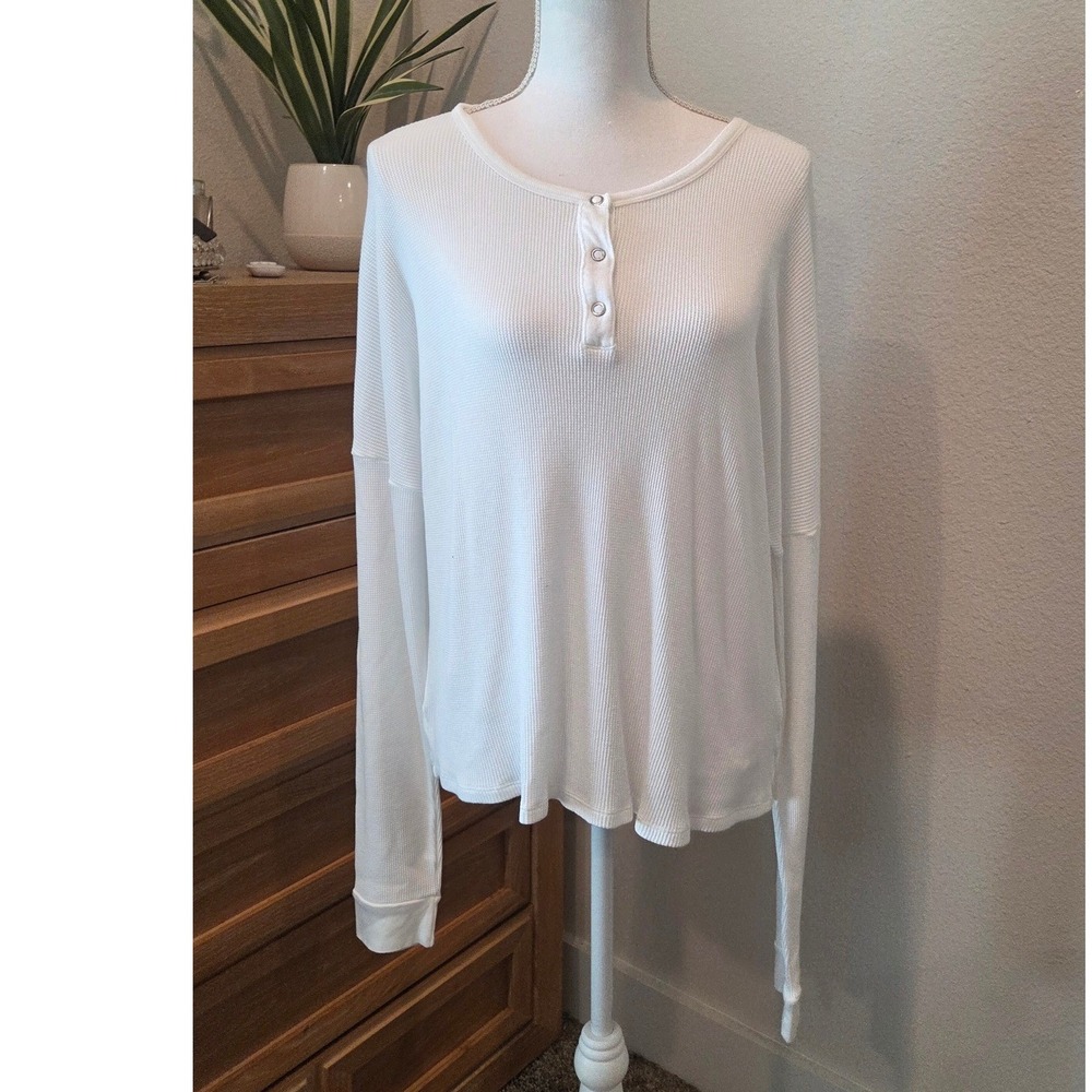NWT Bobi Los Angeles White Waffle Knit Thermal Top XL Minimalist Cozy, Lounge